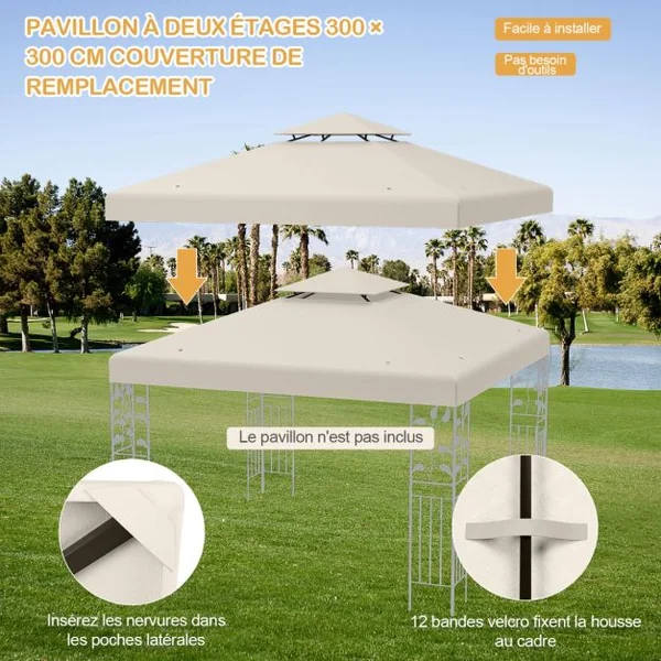 Toile Supérieure 3m x 3m pour Tonnelle à 2 Niveaux Toile de Gazebo Boucles en Aluminium en Polyester Rouge/Vert/Beige