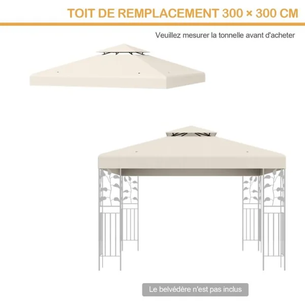 Toile Supérieure 3m x 3m pour Tonnelle à 2 Niveaux Toile de Gazebo Boucles en Aluminium en Polyester Rouge/Vert/Beige