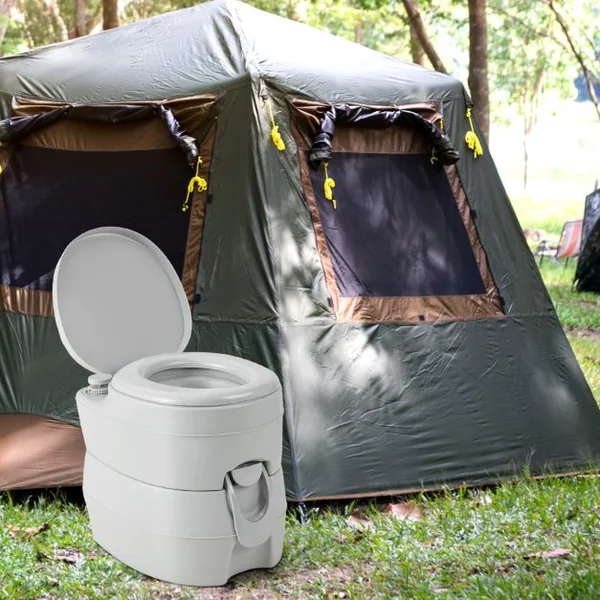 Toilette Portable avec Réservoir d'Eaux Usées Détachable de 20 L Toilette Mobile avec Siège Étanche Pompe de Chasse Toilette de Camping Gris