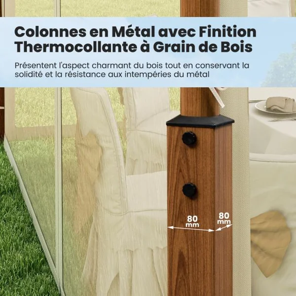 Tonnelle de Jardin 360 x 300 CM avec Moustiquaire Pavillon de Patio Extérieur avec Toit à 2 Niveaux Cadre Métallique Beige