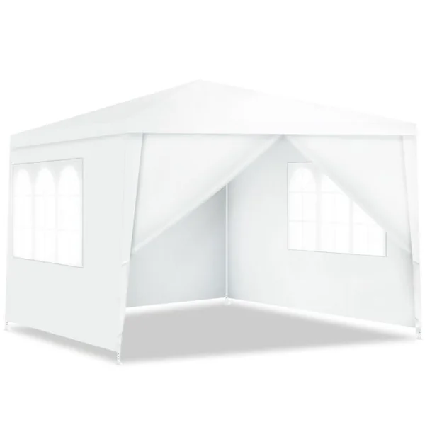 Tonnelle de Jardin 3x3M Tente de Reception avec 4 Bâches Amovibles et Fenêtres Transparentes Tubes Métalliques Barnum pour Fête Mariage BBQ