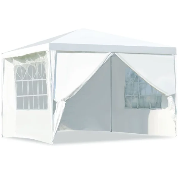 Tonnelle de Jardin 3x3M Tente de Reception avec 4 Bâches Amovibles et Fenêtres Transparentes Tubes Métalliques Barnum pour Fête Mariage BBQ
