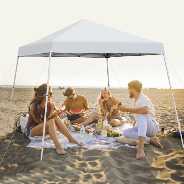 Tonnelle de Jardin Barnum Instantanée 3x3m 3 Hauteurs Réglable Sac avec Sangles Anti-UV Imperméable pour Marché Camping Blanc