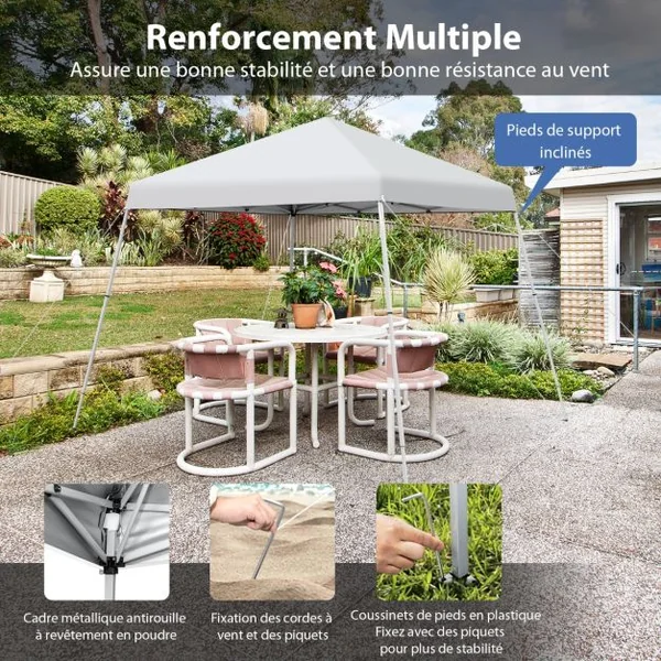 Tonnelle de Jardin Barnum Instantanée 3x3m 3 Hauteurs Réglable Sac avec Sangles Anti-UV Imperméable pour Marché Camping Blanc