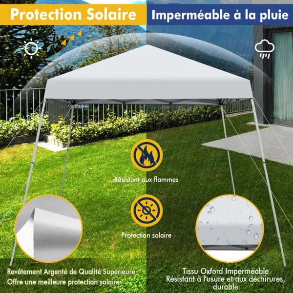 Tonnelle de Jardin Barnum Instantanée 3x3m 3 Hauteurs Réglable Sac avec Sangles Anti-UV Imperméable pour Marché Camping Blanc