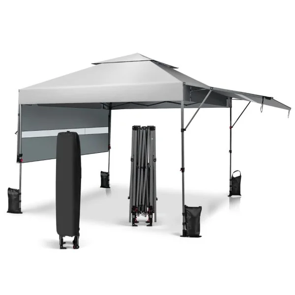 Tonnelle de Jardin Barnum Instantanée 3x3m avec Double Auvents 1,25x3cm Imperméable Sac à Roulettes Hauteurs Réglable Bleu/Blanc