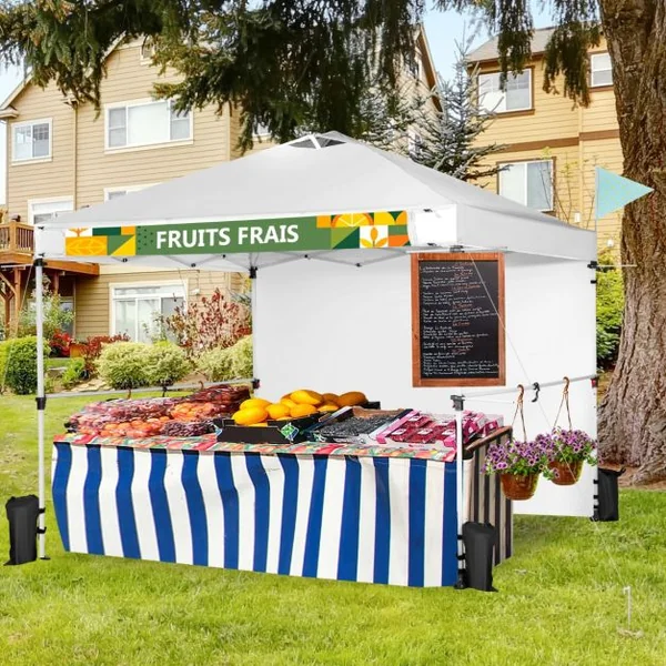 Tonnelle de Jardin Barnum Instantanée 3x3m avec Paroi Latérale Barres Transversales 3 Hauteurs Réglable Sac à Rous Blanc