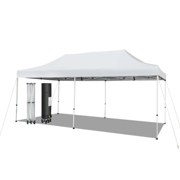 Tonnelle de Jardin Barnum Instantanée 3x6x3m Portable Imperméable SFP +50 avec Roues et Sac 3 Hauteurs Réglable 20 Personnes