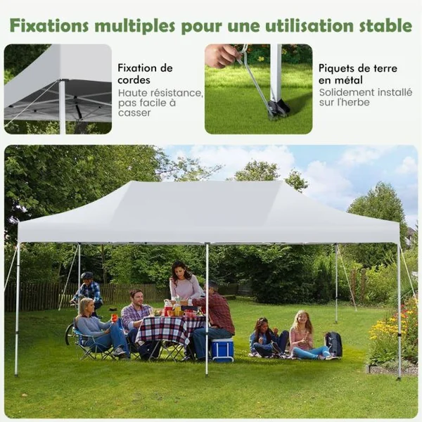 Tonnelle de Jardin Barnum Instantanée 3x6x3m Portable Imperméable SFP +50 avec Roues et Sac 3 Hauteurs Réglable 20 Personnes