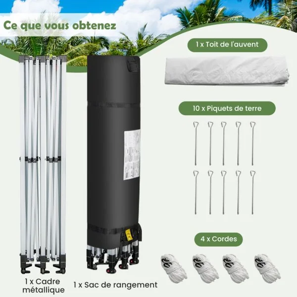 Tonnelle de Jardin Barnum Instantanée 3x6x3m Portable Imperméable SFP +50 avec Roues et Sac 3 Hauteurs Réglable 20 Personnes