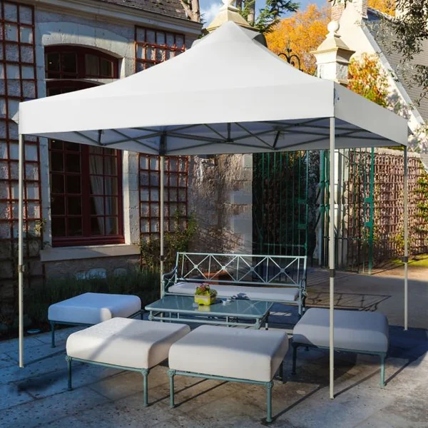 Tonnelle de Jardin Escamotable Pliable 3x3M Tente de Fête Imperméable Protection Solaire 3 Hauteurs 305/320/335cm pour Patio Blanc/Bleu/Gris
