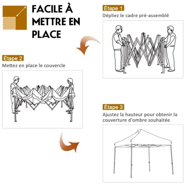 Tonnelle de Jardin Escamotable Pliable 3x3M Tente de Fête Imperméable Protection Solaire 3 Hauteurs 305/320/335cm pour Patio Blanc/Bleu/Gris