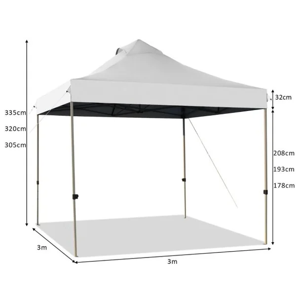Tonnelle de Jardin Escamotable Pliable 3x3M Tente de Fête Imperméable Protection Solaire 3 Hauteurs 305/320/335cm pour Patio Blanc/Bleu/Gris