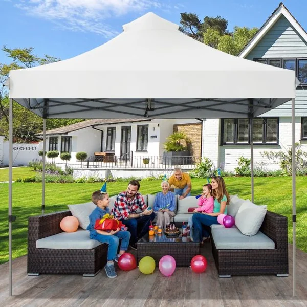 Tonnelle de Jardin Escamotable Pliable 3x3M Tente de Fête Imperméable Protection Solaire 3 Hauteurs 305/320/335cm pour Patio Blanc/Bleu/Gris