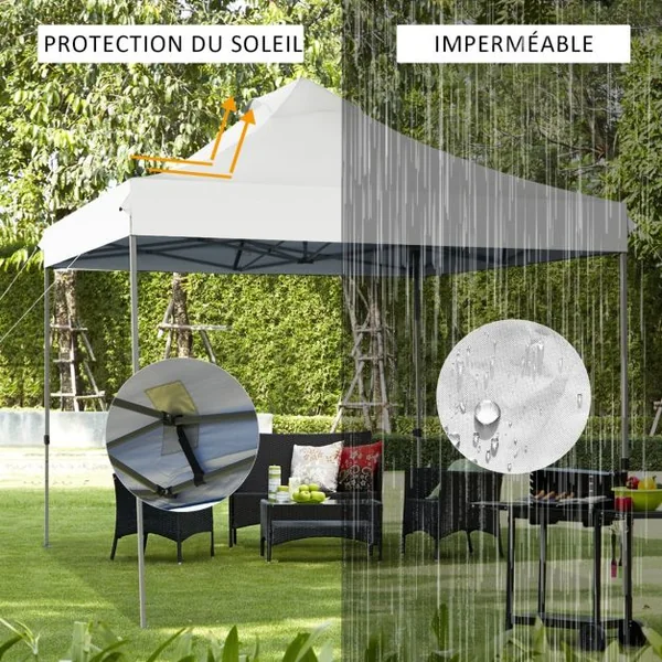 Tonnelle de Jardin Escamotable Pliable 3x3M Tente de Fête Imperméable Protection Solaire 3 Hauteurs 305/320/335cm pour Patio Blanc/Bleu/Gris