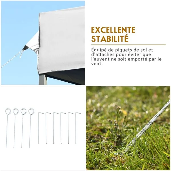 Tonnelle de Jardin Escamotable Pliable 3x3M Tente de Fête Imperméable Protection Solaire 3 Hauteurs 305/320/335cm pour Patio Blanc/Bleu/Gris