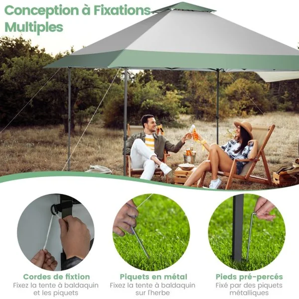 Tonnelle de Jardin Instantanée 4x4m Tente de Jardin Anti-UV Imperméable à 3 Hauteurs 245/275/305CM avec Sac à Roulettes Vert