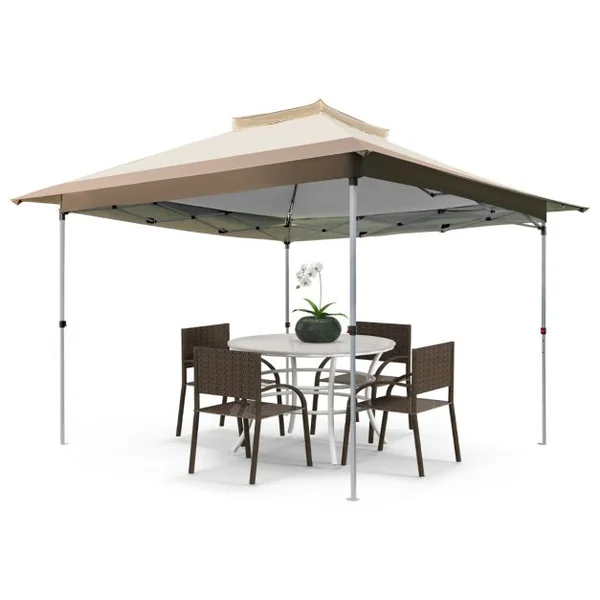 Tonnelle de Jardin Instantanée Double Toit 360X360CM Tente Réception avec Dessus Ventilé Sac de Transport à Roulettes Tonnelle à Ouverture Café