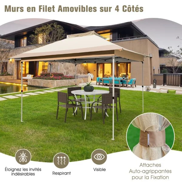 Tonnelle de Jardin Instantanée Double Toit 360X360CM Tente Réception avec Dessus Ventilé Sac de Transport à Roulettes Tonnelle à Ouverture Café