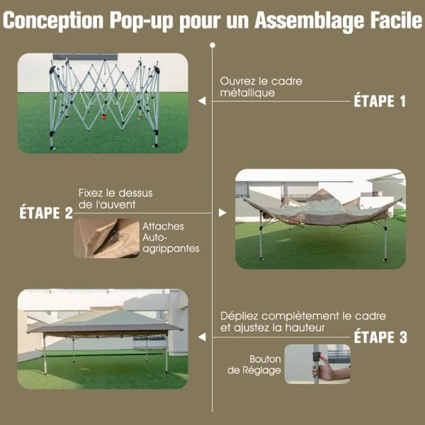 Tonnelle de Jardin Instantanée Double Toit 360X360CM Tente Réception avec Dessus Ventilé Sac de Transport à Roulettes Tonnelle à Ouverture Café