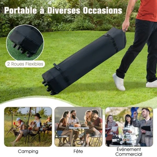 Tonnelle de Jardin Instantanée Double Toit 360X360CM Tente Réception avec Filet en Maille sur 4 Côtés Dessus Ventilé Sac de Transport Café