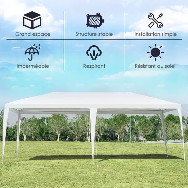 Tonnelle de Jardin Pliant 3 m x 6 m Tente de Réception Dessus Imperméable Recouverte de Tissu PE pour Fêtes Commercial