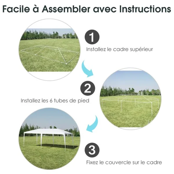 Tonnelle de Jardin Pliant 3 m x 6 m Tente de Réception Dessus Imperméable Recouverte de Tissu PE pour Fêtes Commercial