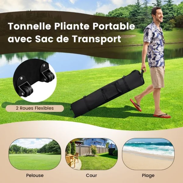Tonnelle de Jardin Pliante 4 x 4M Pop-up avec Parois Latérales en Maille à Fermeture Éclair Tente Réception Double Toit Hauteur Réglable Brun