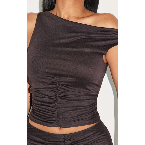 Top Shape Chocolat Ultra Doux À Encolure Bateau Et Fronces Sous Poitrine