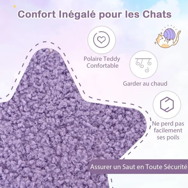 Tour à Chats Arbre à Chat Mignon Multi-niveaux avec Poteaux à Griffer Recouverts de Sisal Condo Perche en Peluche Lune Étoile Violet