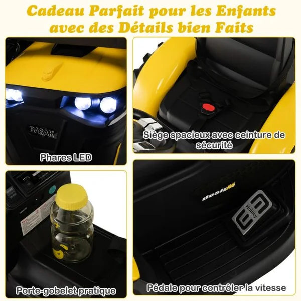 Tracteur Electrique 12 V pour Enfants 3-5 km/h Télécommande MP3 USB Vert