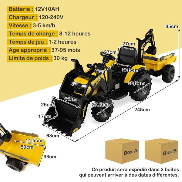 Tracteur Electrique 12 V pour Enfants 3-5 km/h Télécommande MP3 USB Vert