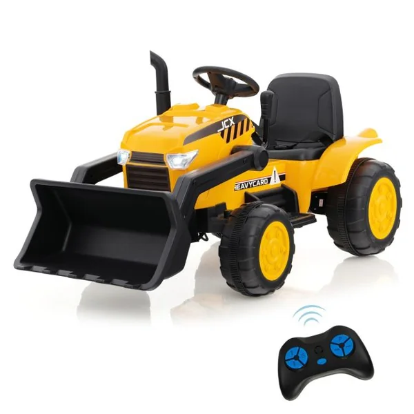 Tracteur Electrique 12V/7Ah Tractopelle pour Enfants Télécommande 2,4G Démarrage Progressif LED Musique 30 kg 3-8 Ans