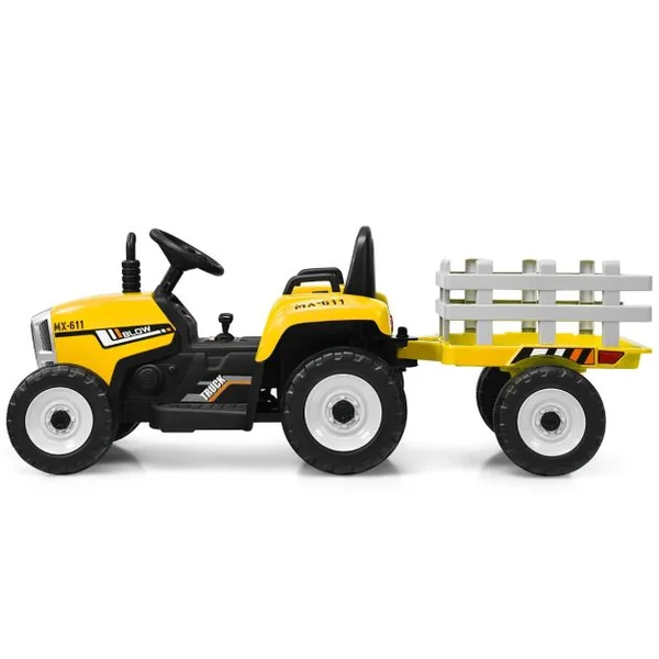 Tracteur Electrique avec Remorque pour Enfants 3 Vitesses Lumières LED Fonctions Audio USB et Bluetooth Jaune/Rose/Rouge/Vert/Vert Foncé/Noir
