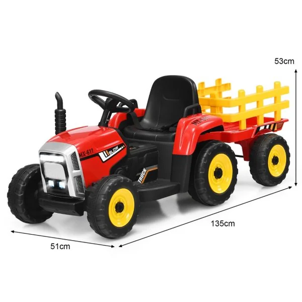 Tracteur Electrique avec Remorque pour Enfants 3 Vitesses Lumières LED Fonctions Audio USB et Bluetooth Vert/Rose/Rouge/Vert Foncé/Noir/Bleu