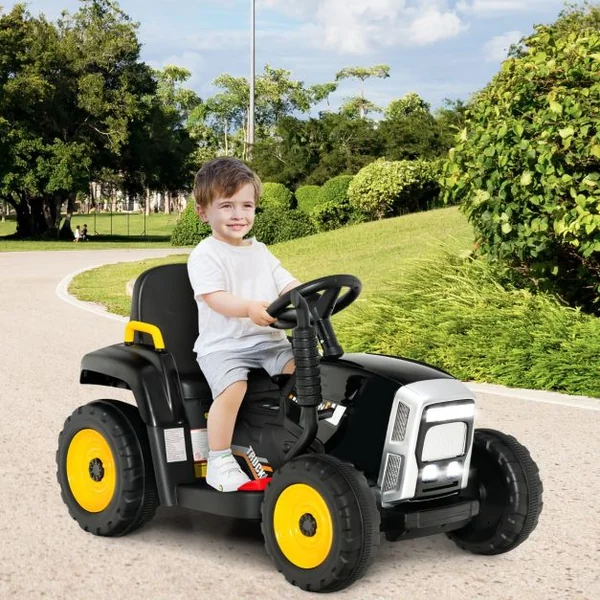 Tracteur Electrique avec Remorque pour Enfants 3 Vitesses Lumières LED Fonctions Audio USB et Bluetooth Vert/Rose/Rouge/Vert Foncé/Noir/Bleu