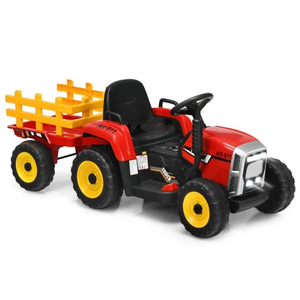Tracteur Electrique avec Remorque pour Enfants 3 Vitesses Lumières LED Fonctions Audio USB et Bluetooth Vert/Rose/Rouge/Vert Foncé/Noir/Bleu