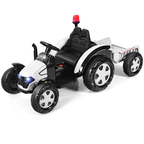 Tracteur Electrique avec Télécommande 2.4G 12V 7AH Vitesse : 3-8 km/h MP3 Port USB pour Enfants de 3 à 8 Ans Blanc/Noir/Rouge/Vert