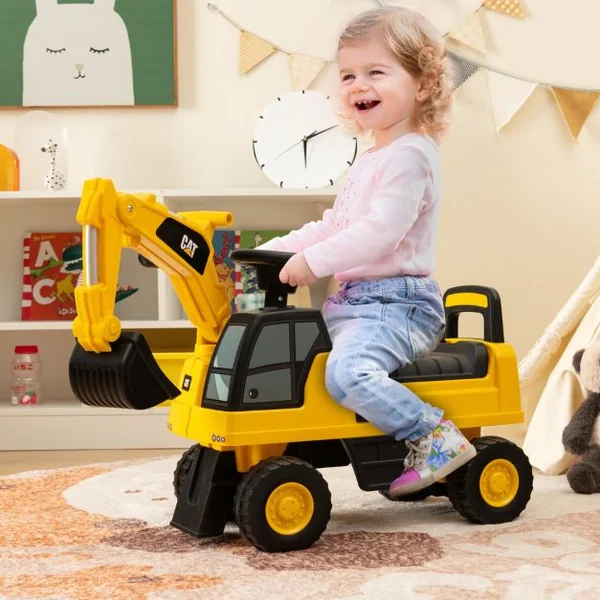 Tracteur pour Enfant Jouet Pelle avec Seau Rotatif Roues Anti-dérapantes Bouton Klaxon Stockage de Siège 25kg 1-3 Ans