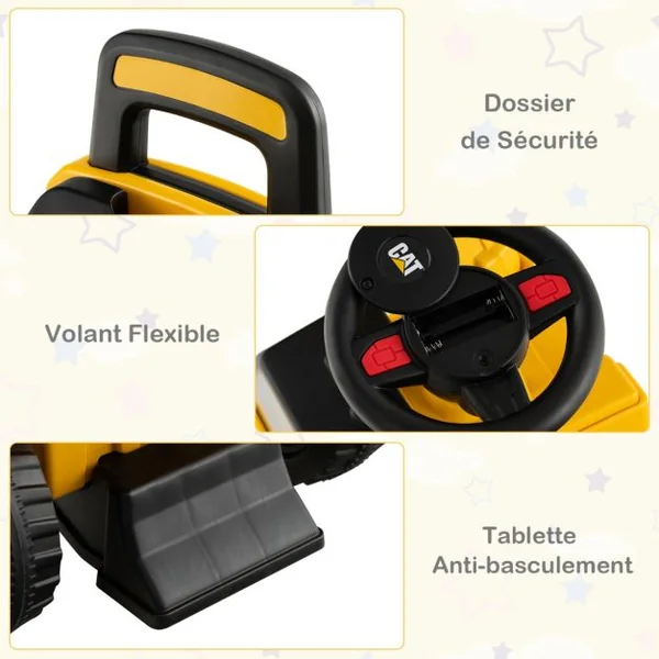 Tracteur pour Enfant Jouet Pelle avec Seau Rotatif Roues Anti-dérapantes Bouton Klaxon Stockage de Siège 25kg 1-3 Ans