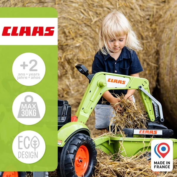 Tractopelle Claas avec excavatrice et remorque