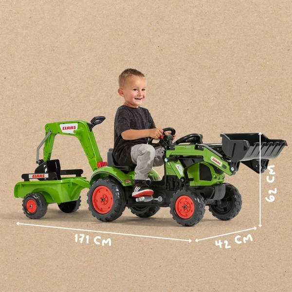 Tractopelle Claas avec excavatrice et remorque