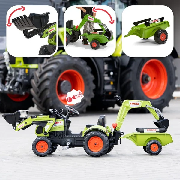 Tractopelle Claas avec excavatrice et remorque