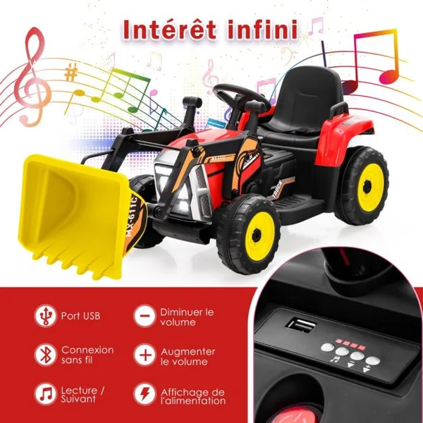 Tractopelle Electrique 12 V/7Ah pour Enfants 3-8 km/h Télécommande 2,4G Excavatrice pour 3-8 Ans Jaune