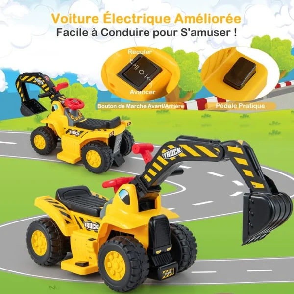 Tractopelle Électrique Jouet de Construction avec Godet Contrôlable Rangement Caché Effets Sonores Panier de Basket et 3 Balles pour Enfants de 2 Ans et Plus