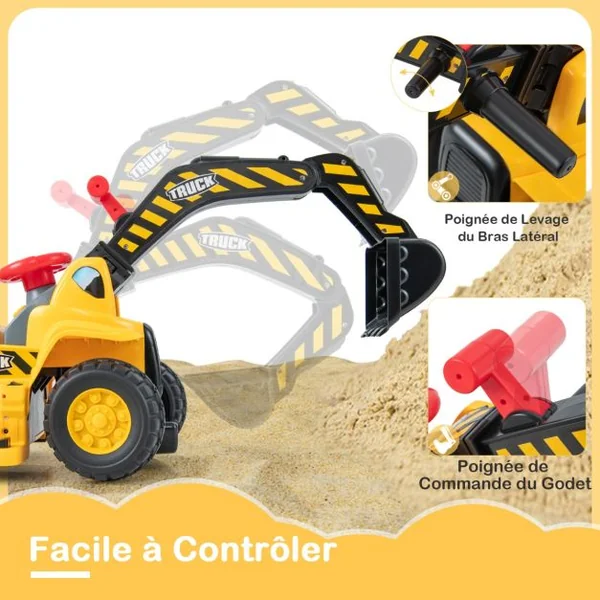 Tractopelle Électrique Jouet de Construction avec Godet Contrôlable Rangement Caché Effets Sonores Panier de Basket et 3 Balles pour Enfants de 2 Ans et Plus