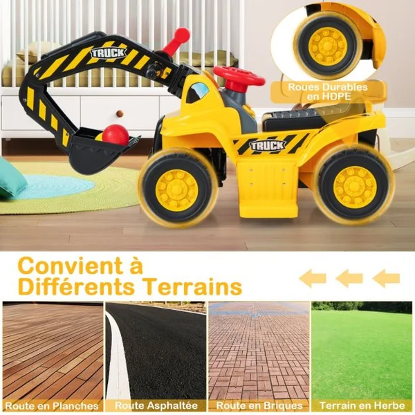 Tractopelle Électrique Jouet de Construction avec Godet Contrôlable Rangement Caché Effets Sonores Panier de Basket et 3 Balles pour Enfants de 2 Ans et Plus
