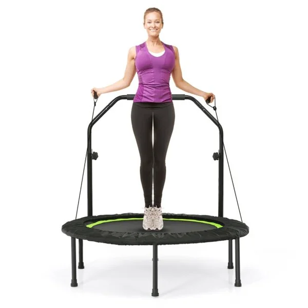 Trampoline de Fitness Pliable 101cm avec 2 Bandes de Résistance Main Courante Hauteur Réglable Charge 150 kg pour Enfants Bleu/Vert/Rouge