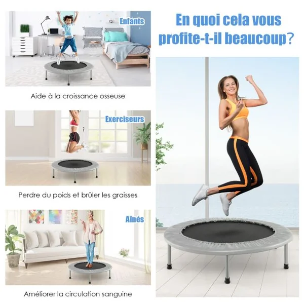 Trampoline de Fitness Pliable Ø95,5CM pour Intérieur et Extérieur pour Adultes et Enfants Charge Max 150KG Bleu/Gris/Rose/Rouge