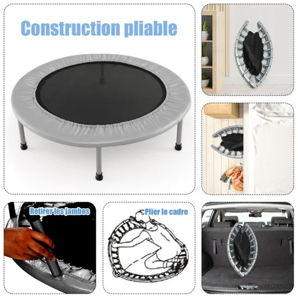 Trampoline de Fitness Pliable Ø95,5CM pour Intérieur et Extérieur pour Adultes et Enfants Charge Max 150KG Bleu/Gris/Rose/Rouge